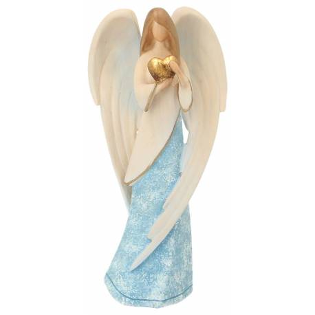 Ange En Bois Sculpte 15 cm bleu