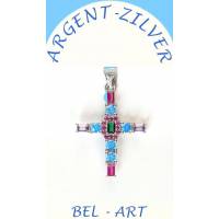 Pendentif croix argent avec zircons multicolores 24 x19 mm