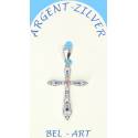 Pendentif croix argent avec zircons multicolores 25 x18 mm