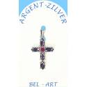 Pendentif croix argent avec zircons mauves 23 x15 mm