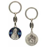 Porte-Clefs - Vierge Banneux / Email Bleu - 30 mm