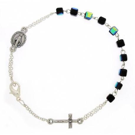 Bracelet-dizainier - cristal - scarabée - médaille + croix