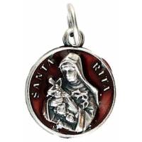 Medaille 13 mm H Rita - Metaal verzilverd / Email rood 