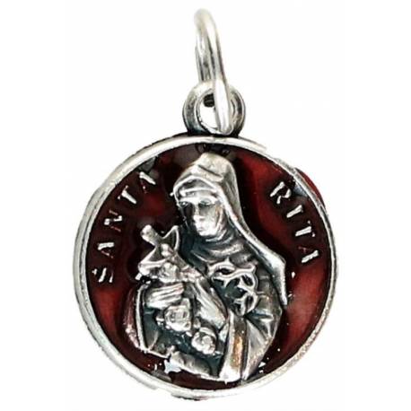 Medaille 13 mm H Rita - Metaal verzilverd / Email rood 