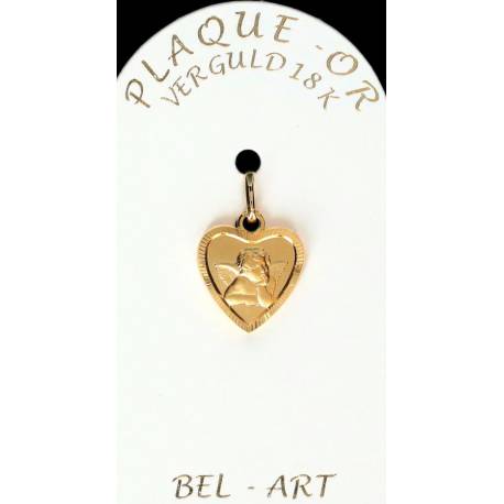 Médaille plaqué-or Coeur ange 12 mm