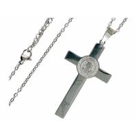 Collier en acier inoxydable avec croix Saint-Benoit