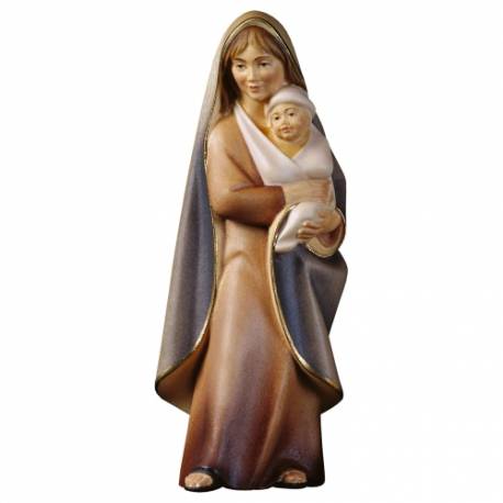 Statue Vierge Marie orientale avec enfant en bois - 16 cm - couleur