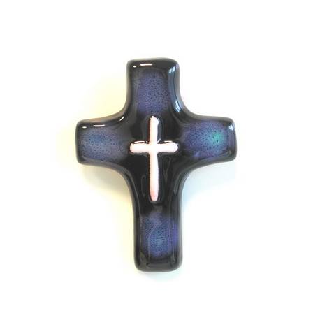 Croix Céramique - 11 X 8 cm - Bleu Foncé