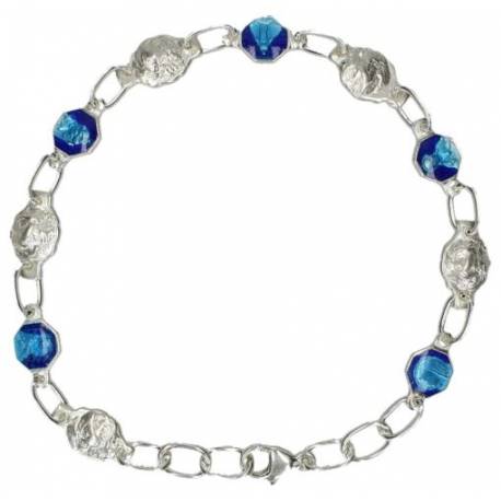 Armband-tientje zilver - 5 med blauw + 5 roosjes 