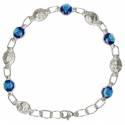 Armband-tientje zilver - 5 med blauw + 5 roosjes 