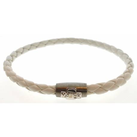 Bracelet-Dizainier - Cuir Blanc + Fermeture Argent