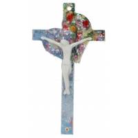 Croix Murale Coeur En Verre + Christ Blanc 16 Cm