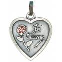 Médaille en métal argenté Coeur Texte "Je t'aime"