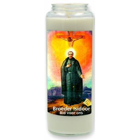 Noveenkaars in glas / wit / Br. Isidoor 