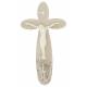 Croix murale en verre 16 cm blanc et beige avec Christ blanc